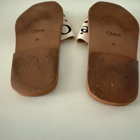 Chloe Woody Cream and Brown Slide Sandals - Picture 5 of 7